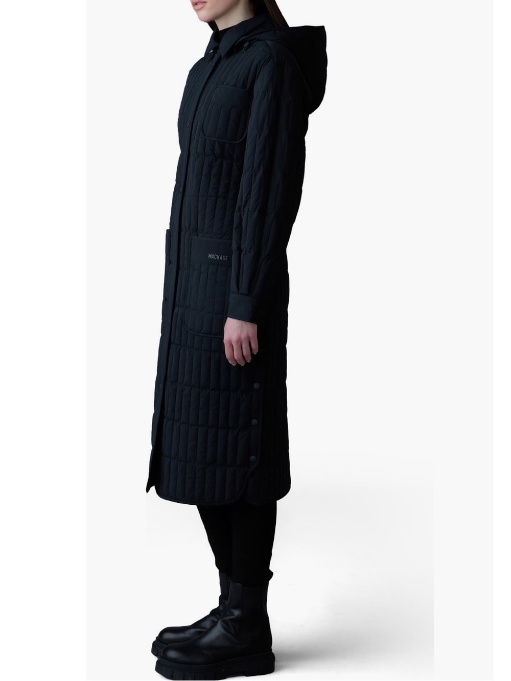 Mackage Tadoka Down and feather Long Quilted Hooded Coat Black Small NWOT